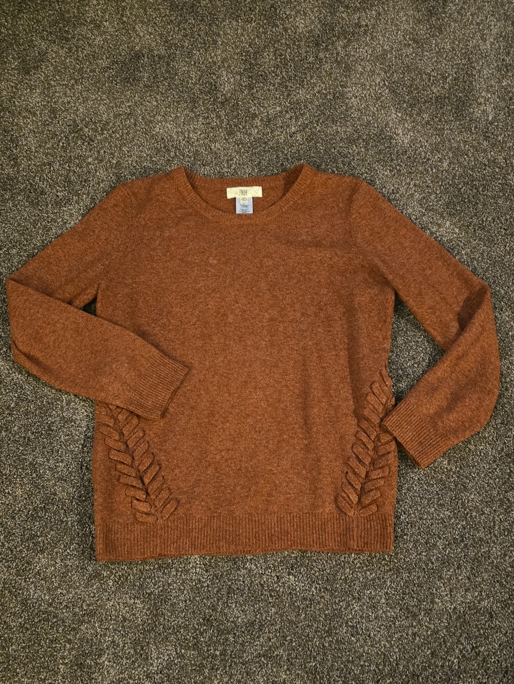 Stitch Fix Pinque Cozy Burnt Orange Cable-Trim Crewneck Sweater Soft!
